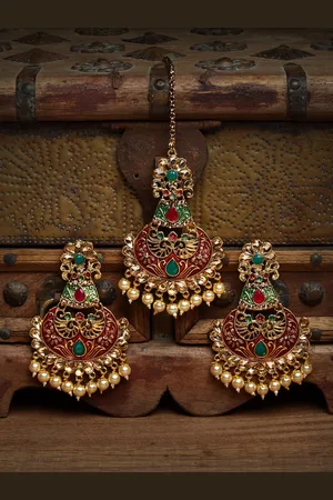 PANASH Women Gold-Plated Handcrafted Earrings and Maang Tikka