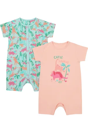 Mothercare Infant Girls Pack Of 2 Dino Printed Cotton Rompers