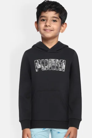 PUMA Boys Black Printed Hooded Sweatshirt