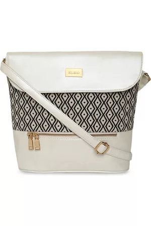 KLEIO White & Black Jacquard & PU Coated Sling Bag