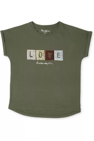 Pepe Jeans Girls Olive Green Extended Sleeves Applique T-shirt