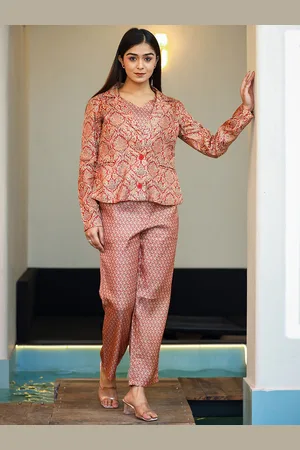 KAAJH Women Ethnic Printed Three-Piece Blazer Co-Ords