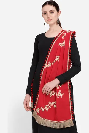 MESMORA FASHION Red & White Embroidered Pure Cotton Dupatta