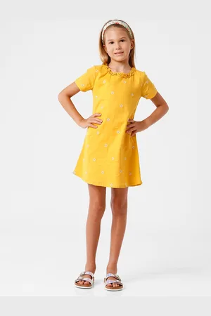 KATE & OSCAR Girls Floral Embroidered Cotton A-Line Dress