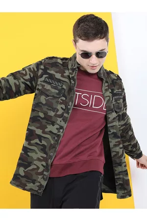 LocoMotive Men Olive Green Camouflage Tailored Jacket