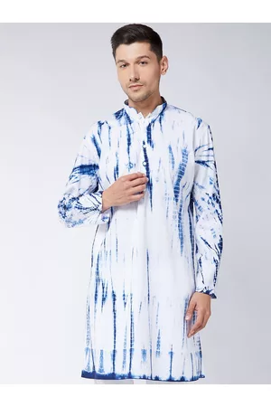 Vastramay Men Blue & White Dyed Tie & Die Kurta