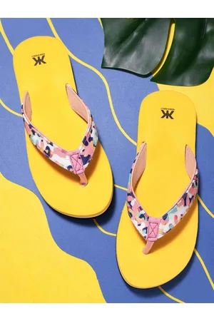 Kook N Keech Women Pink & Yellow Printed Thong Flip-Flops