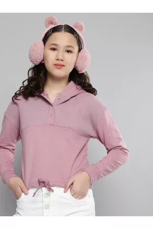 M&H Girls Pink Self-Striped Hooded Sweatshirt