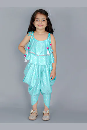LIL DRAMA Girls Printed Top with Dhoti Pants