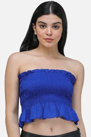 Cation Blue Smocked Tube Crop Top