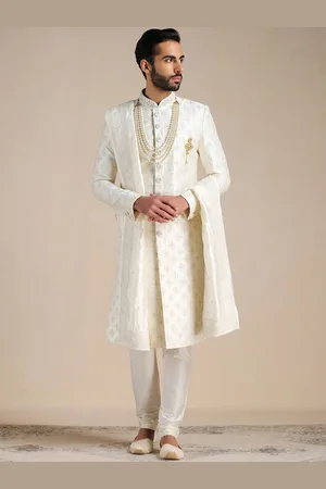 Manyavar Men Self-Design Art Silk Full Sleeves Sherwani Set