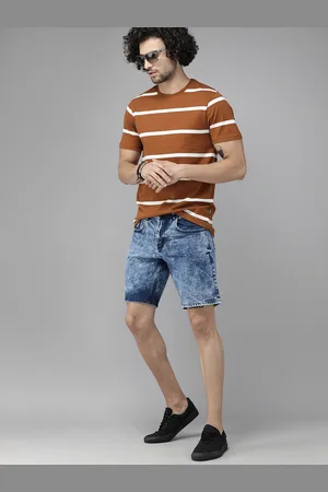 Roadster The Lifestyle Co Men Blue Solid Slim Fit Denim Shorts