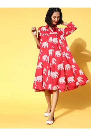 InWeave Women Lovely Red Animal Printed Dress