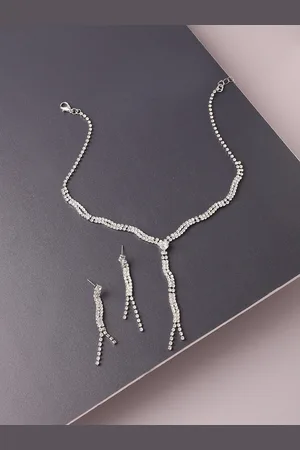 SOHI Silver-Plated Stone Studded Jewellery Set