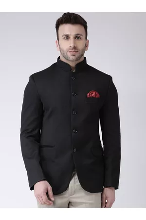 Hangup Men Black Solid Bandhgala Blazer