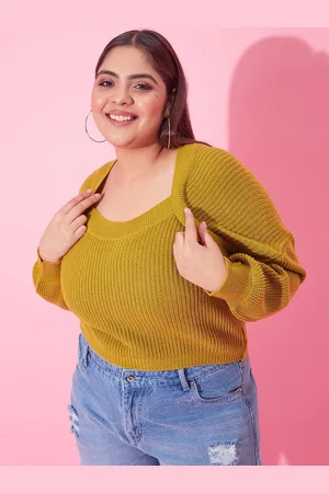 CURVY STREET Women Plus Size Ribbed Acrylic Crop Pullover