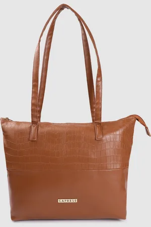 Caprese Women Brown Croc-Textured Leather Oversized Shopper Tote Bag