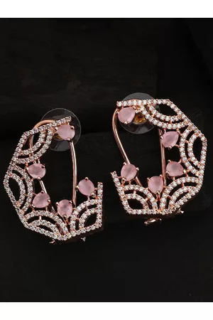 Bhana Fashion Pink & Rose Gold American Diamond Studded Gold-Plated Studs Earrings