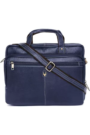 WildHorn Men Blue Textured Genuine Leather 15 Inch Laptop Bag