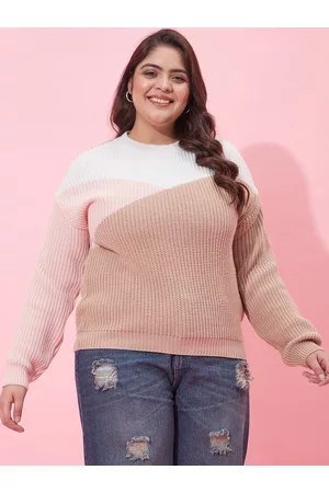 CURVY STREET Women Plus Size Colourblocked Acrylic Pullover Sweater