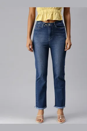 SHOWOFF Women Blue Jean Straight Fit High-Rise Light Fade Stretchable Jeans