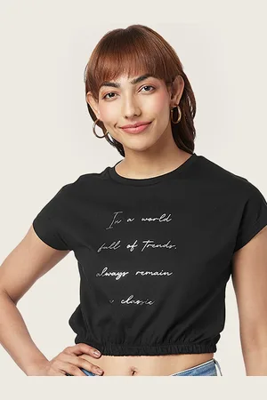 Pantaloons Print Cotton Blouson Crop Top