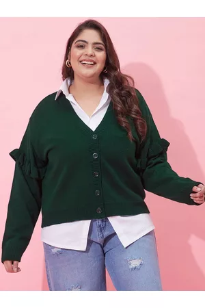 CURVY STREET Women Plus Size Acrylic Cardigan