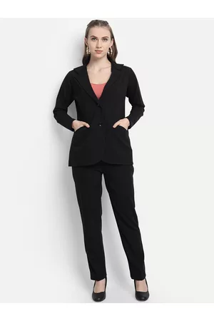 Golden Kite Women Black Solid Blazer & Trouser