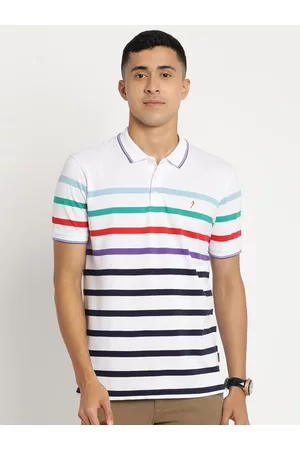 Indian Terrain Men Cotton Striped Polo Collar Slim Fit T-shirt