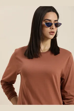 Dillinger Women Brown Solid Cotton Oversized T-shirt