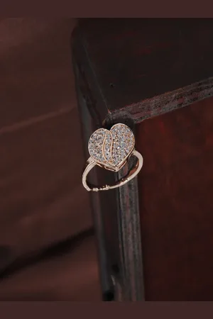 I Jewels White Rose Gold-Plated AD Studded Adjustable Finger Ring
