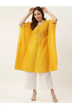FIORRA Women Cotton Floral Printed Flared Sleeves Kaftan Kurta