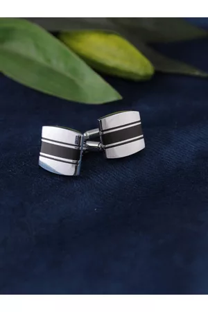 Kavove Men Silver-Toned & Black Cufflink