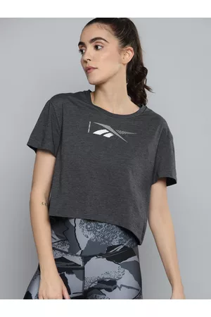 Reebok Women Charcoal Brand Logo Printed UBF Performance T-shirt