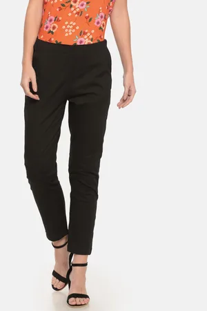 Rangriti Women Black Slim Fit Solid Cigarette Trousers