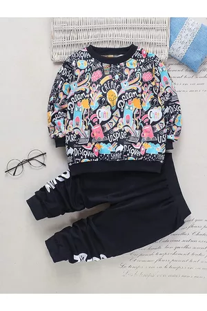 Googo Gaaga Boys Black & Pink Printed T-shirt with Trousers