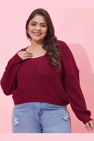 CURVY STREET Women Plus Size Ribbed Acrylic Pullover
