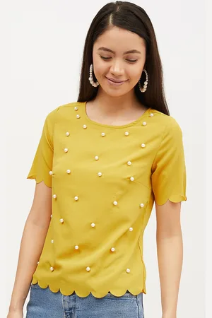 Harpa Women Mustard Yellow Embellished Top