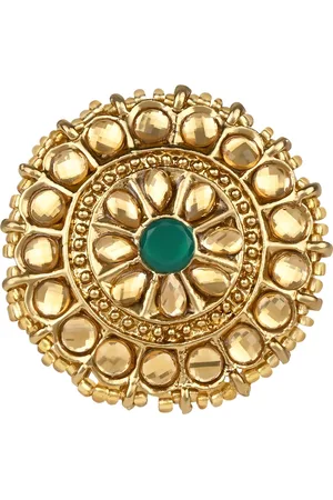 I Jewels Gold-Toned & Green Kundan Studded Gold-Plated Finger Ring