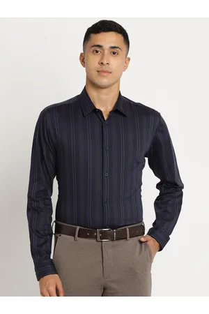 Indian Terrain Men Chiseled Slim Fit Striped Pure Cotton Formal Shirt