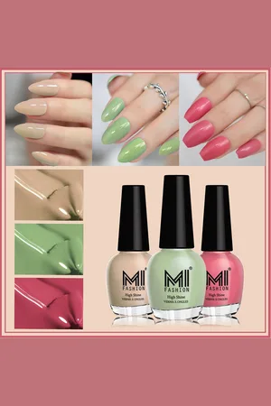 MI FASHION Set Of 3 Vernis A Ongles Ultra High Glass HD 3D Shine Nail Polish - Candy Cotton, Mint, Skin Nude
