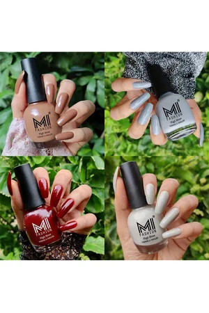MI FASHION Set Of 4 Vernis A Ongles Ultra High Glass HD 3D Shine Nail Polish 60ml - Dark Nude, Grey, Wine Maroon, Light Nude