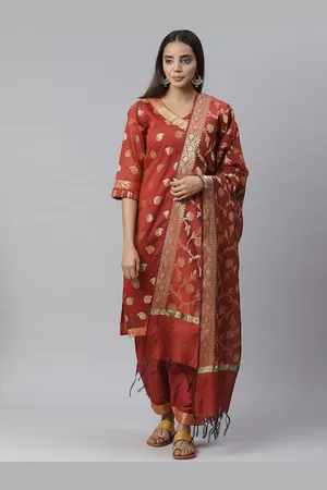 Chhabra 555 Women Maroon & Gold-Toned Woven Design Kurta with Salwar & Dupatta
