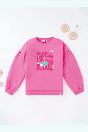 edheads Girls Pink Printed Cotton Extended Shoulder Sweatshirt