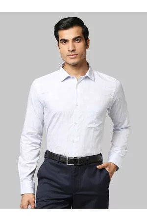 Park Avenue Men Blue Slim Fit Windowpane Checked Cotton Formal Shirt