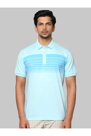Park Avenue Men Blue Printed Polo Collar Slim Fit Cotton T-shirt