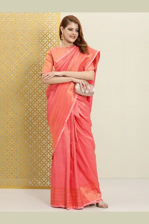 House of Pataudi Pink & Gold-Toned Woven Design Zari Silk Blend Banarasi Saree