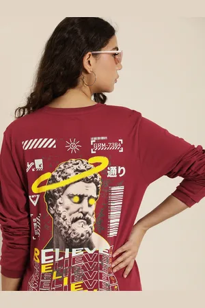 Difference of Opinion Women Printed Pure Cotton Oversized T-shirt