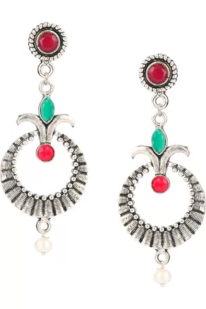 DESI COLOUR Silver-Toned Dome Shaped Drop Earrings