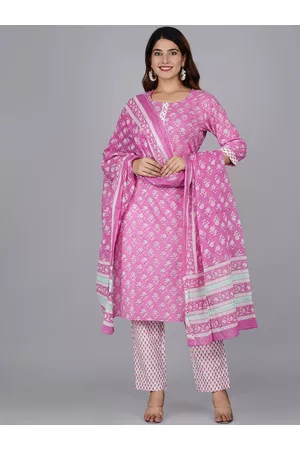 Jaipur Women Floral Printed Pure Cotton Kurta with Trousers & With Dupatta